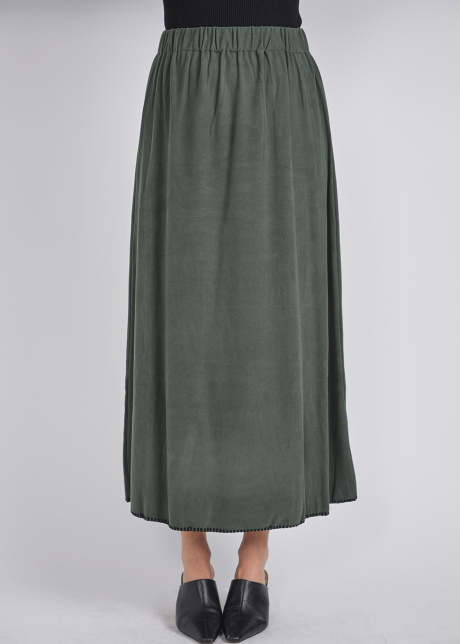 Comfortable Classic Green Skirt with Black Stitch