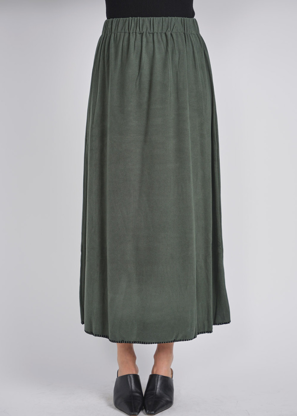 Comfortable Classic Green Skirt with Black Stitch