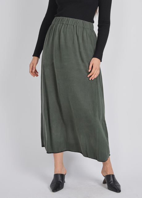 Comfortable Classic Green Skirt with Black Stitch