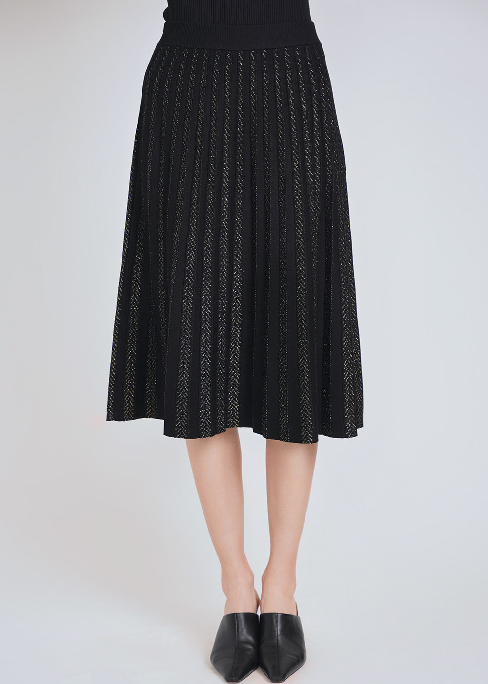 Black Midi Skirt with Gilded Textures