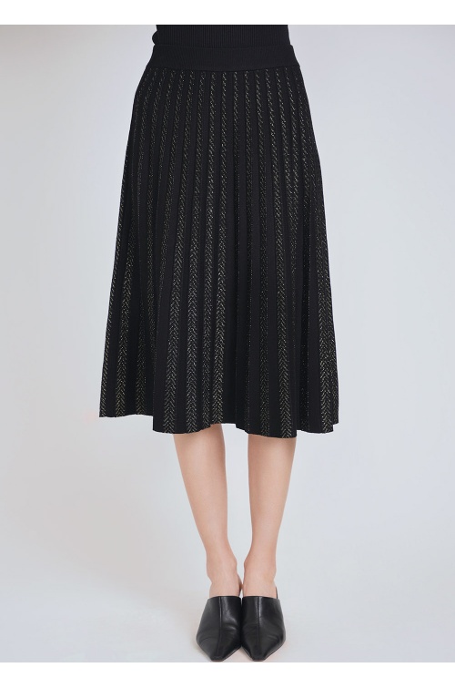 Black Midi Skirt with Gilded Textures