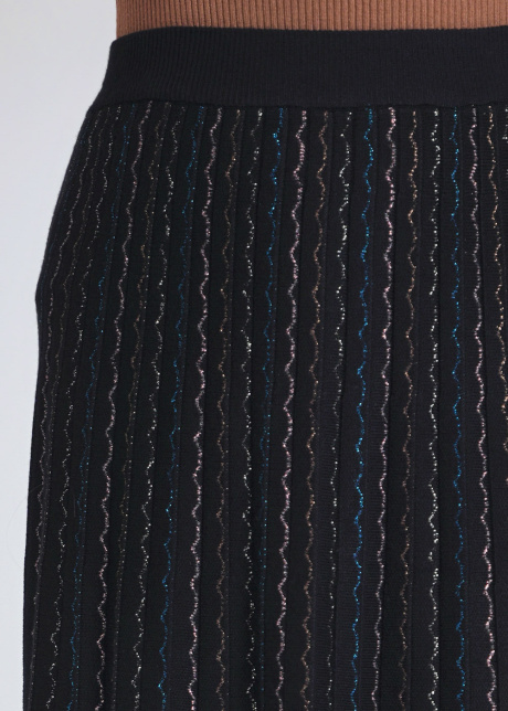 Black Ribbed Midi Skirt with Colorful Streaks