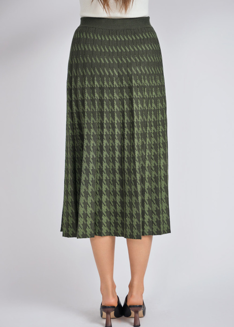 Green Midi Skirt: Houndstooth Knit Pleats