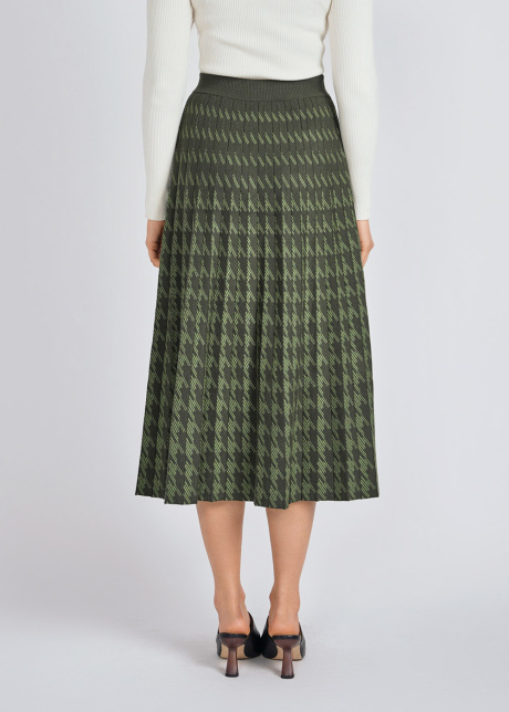 Green Midi Skirt: Houndstooth Knit Pleats