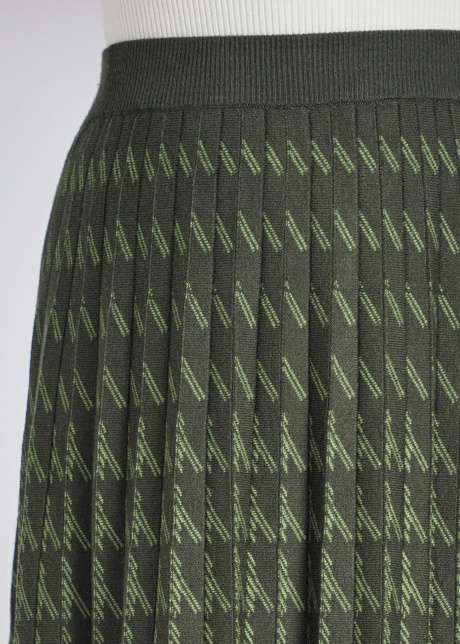 Green Midi Skirt: Houndstooth Knit Pleats