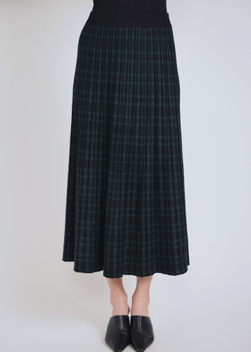 Green Check on Black Midi Skirt