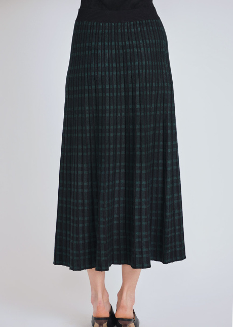Green Check on Black Midi Skirt