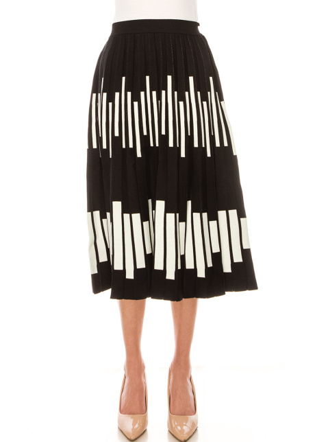 Duality Dance Black and White Knit Midi Skirt