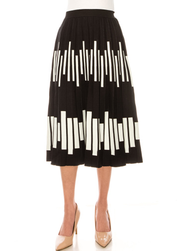 Duality Dance Black and White Knit Midi Skirt