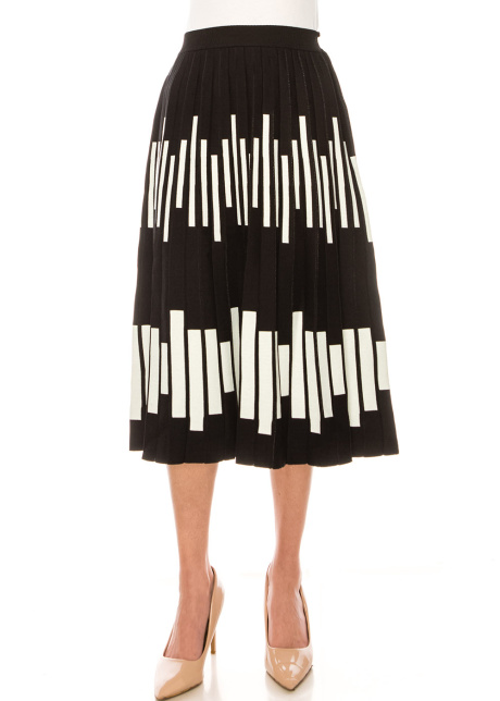 Duality Dance Black and White Knit Midi Skirt