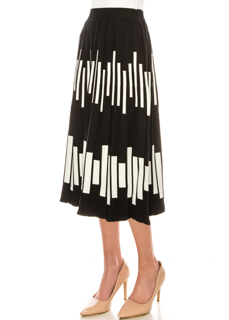 Duality Dance Black and White Knit Midi Skirt