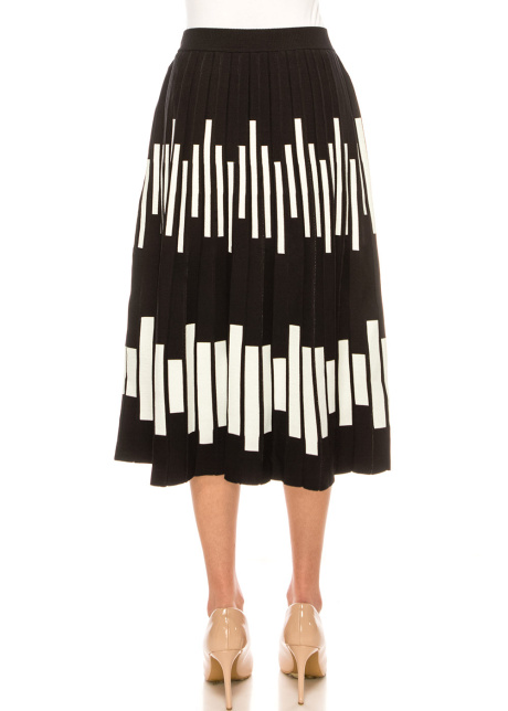 Duality Dance Black and White Knit Midi Skirt
