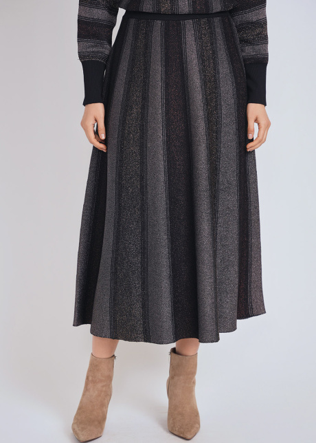 Gleaming Striped Midi Skirt in Brown