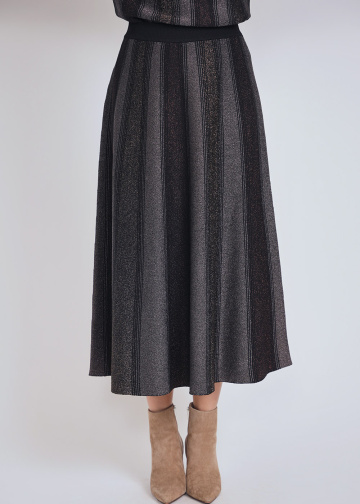 Gleaming Striped Midi Skirt in Brown