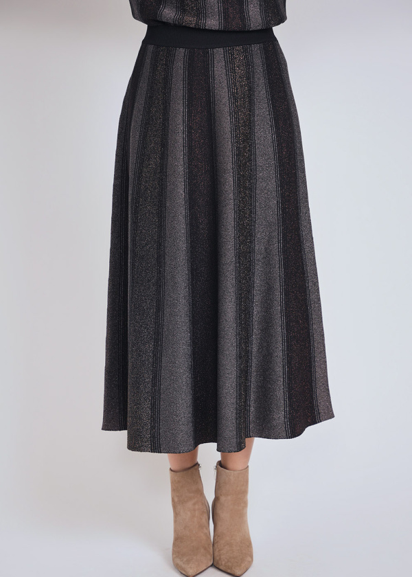 Gleaming Striped Midi Skirt in Brown
