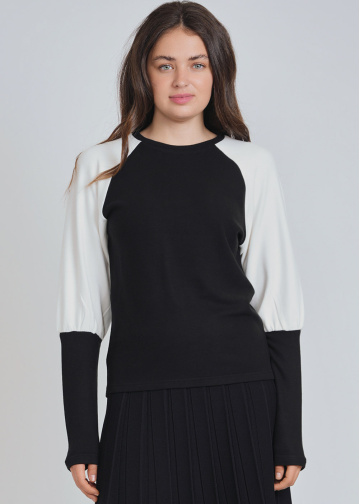 Classic Color Block Long Sleeve Tee: Black & White