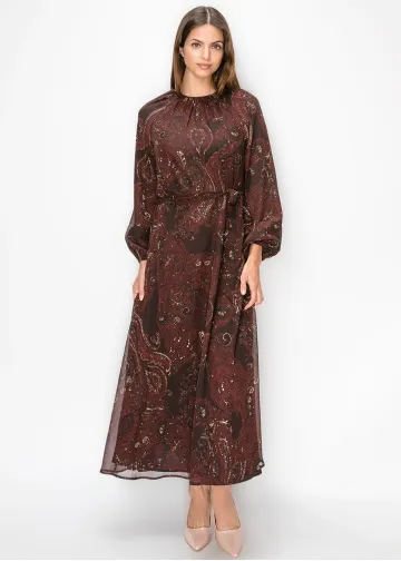Paisley Chiffon Ankle Length Dress