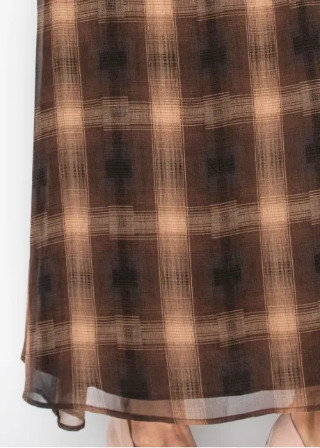 Camel Plaid Chiffon Maxi Dress