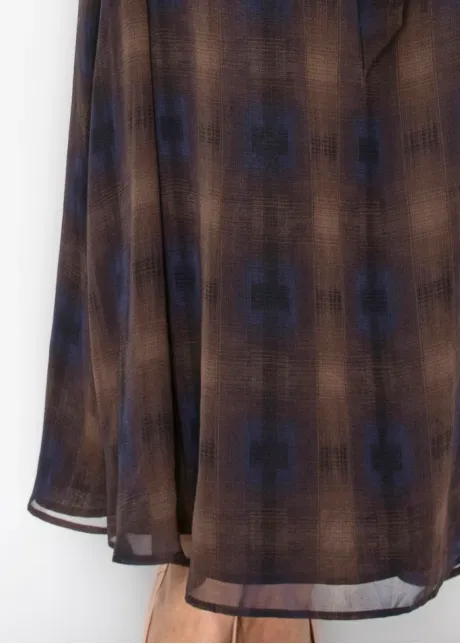 Brown and Navy Plaid Chiffon Dress