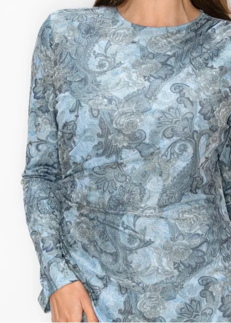 Blue Floral Paisley Dress, Long Sleeve