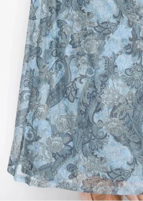 Blue Floral Paisley Dress, Long Sleeve