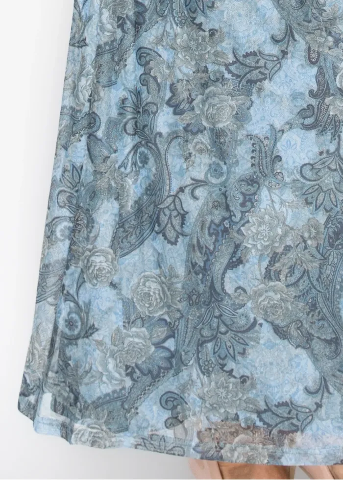 Blue Floral Paisley Dress, Long Sleeve