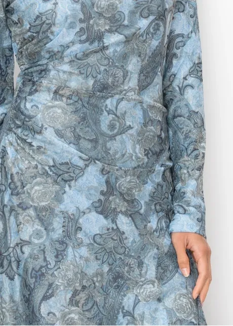 Blue Floral Paisley Dress, Long Sleeve