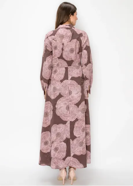 Belted Poppy Print Ankle Length Dress