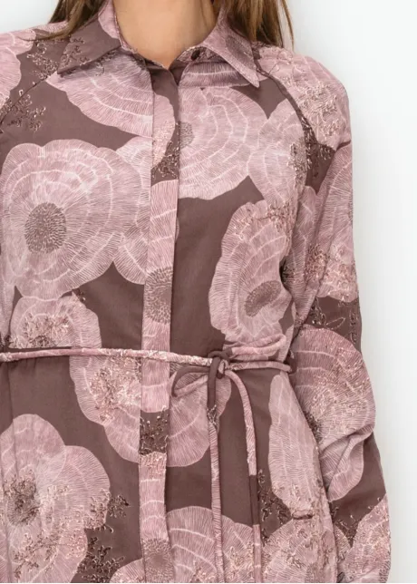 Belted Poppy Print Ankle Length Dress