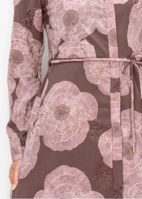 Belted Poppy Print Ankle Length Dress