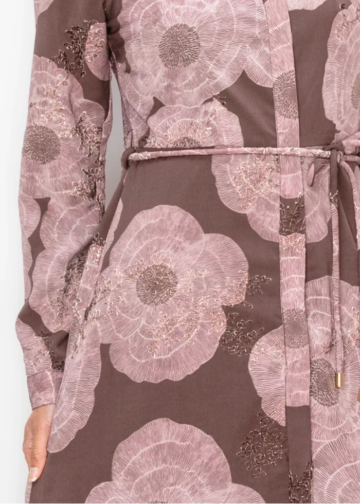 Belted Poppy Print Ankle Length Dress