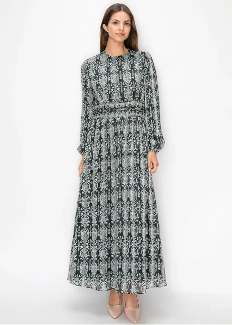 Long Sleeve Printed Chiffon Dress