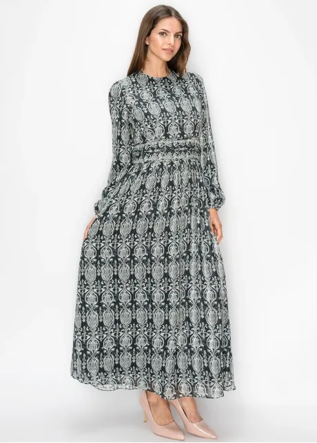 Long Sleeve Printed Chiffon Dress
