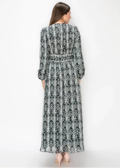 Long Sleeve Printed Chiffon Dress
