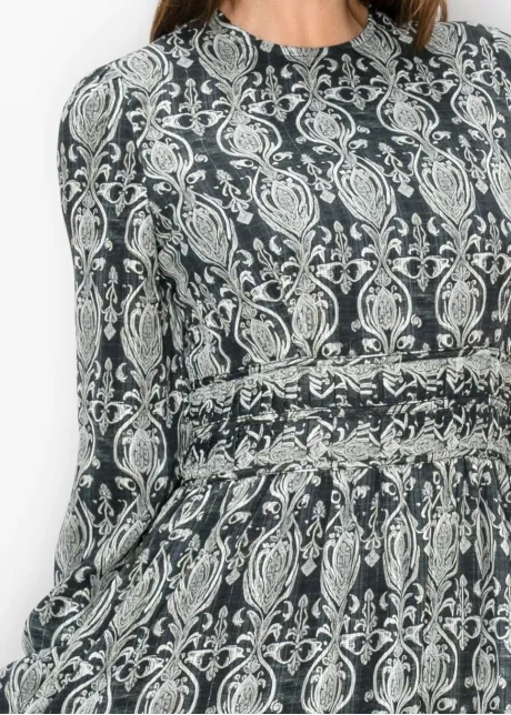 Long Sleeve Printed Chiffon Dress