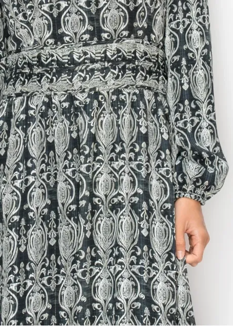 Long Sleeve Printed Chiffon Dress