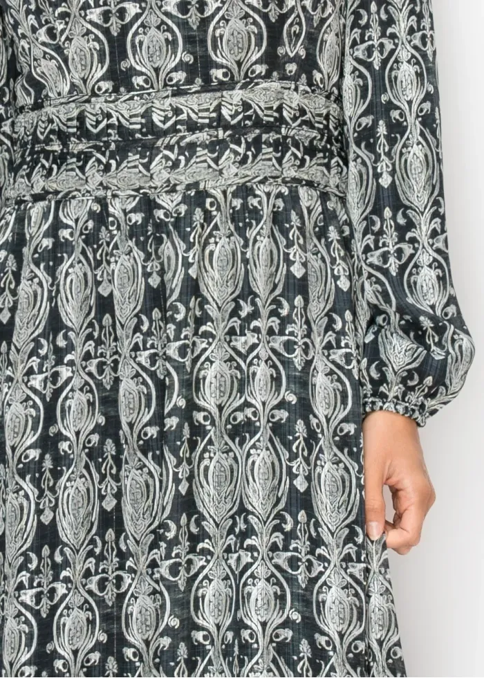 Long Sleeve Printed Chiffon Dress