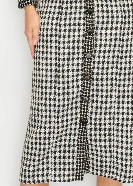 Houndstooth Tweed Button-Front Dress