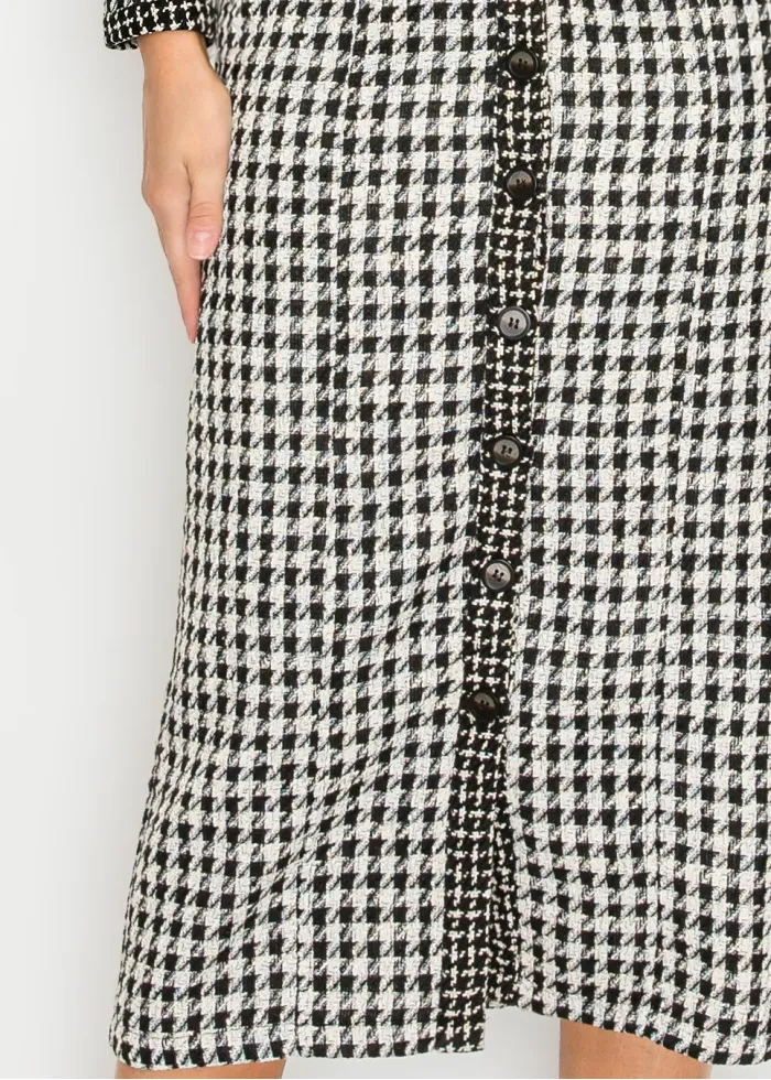 Houndstooth Tweed Button-Front Dress