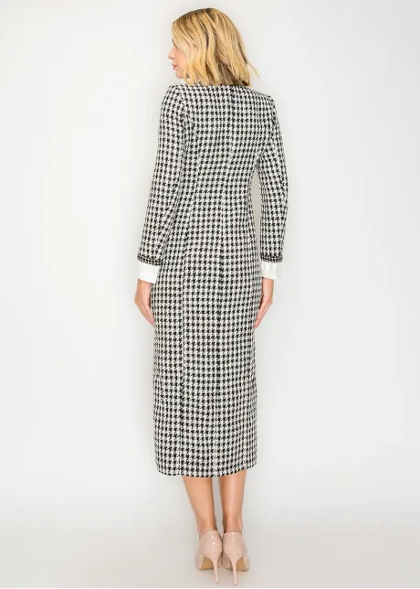 Houndstooth Tweed Button-Front Dress