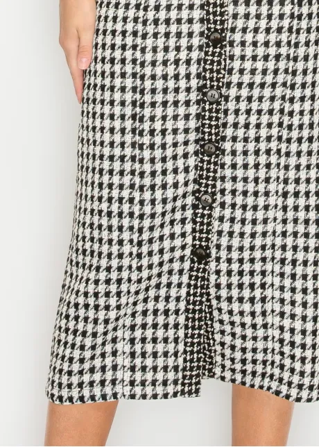 Houndstooth Tweed Button-Front Dress