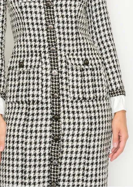 Houndstooth Tweed Button-Front Dress