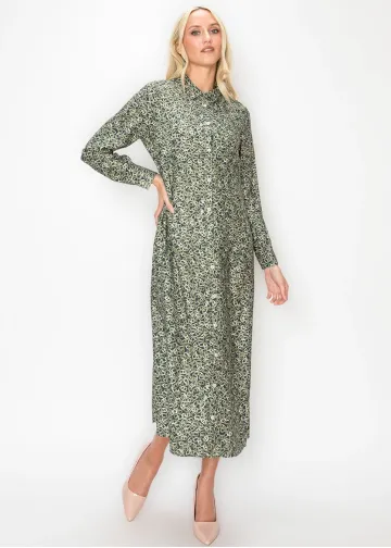 Olive Chain Link Ankle Length Dress