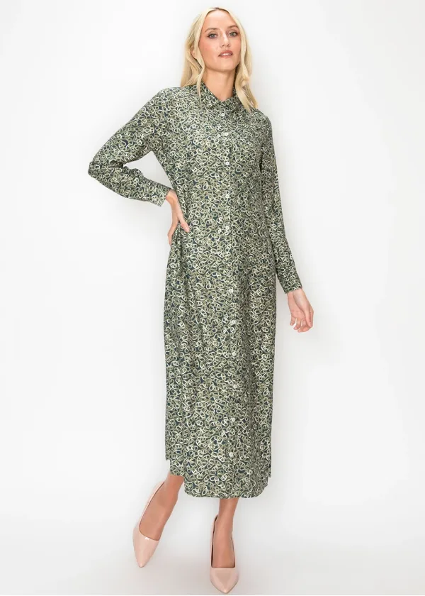 Olive Chain Link Ankle Length Dress