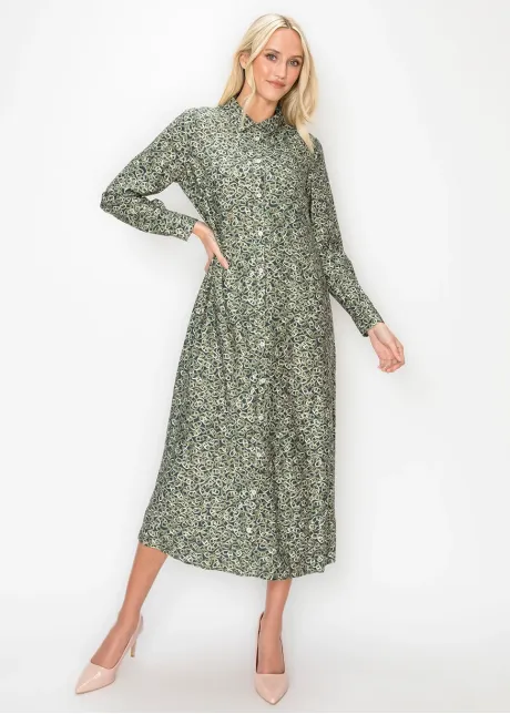 Olive Chain Link Ankle Length Dress