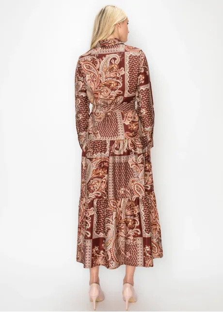 Burgundy Paisley Shirt Dress