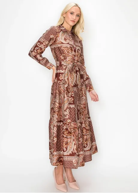 Burgundy Paisley Shirt Dress