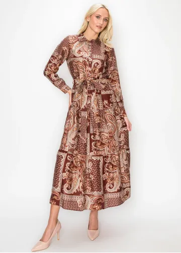 Burgundy Paisley Shirt Dress