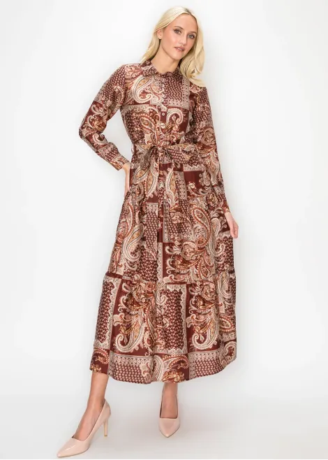 Burgundy Paisley Shirt Dress