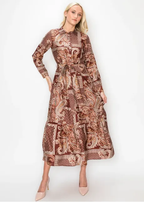 Burgundy Paisley Shirt Dress